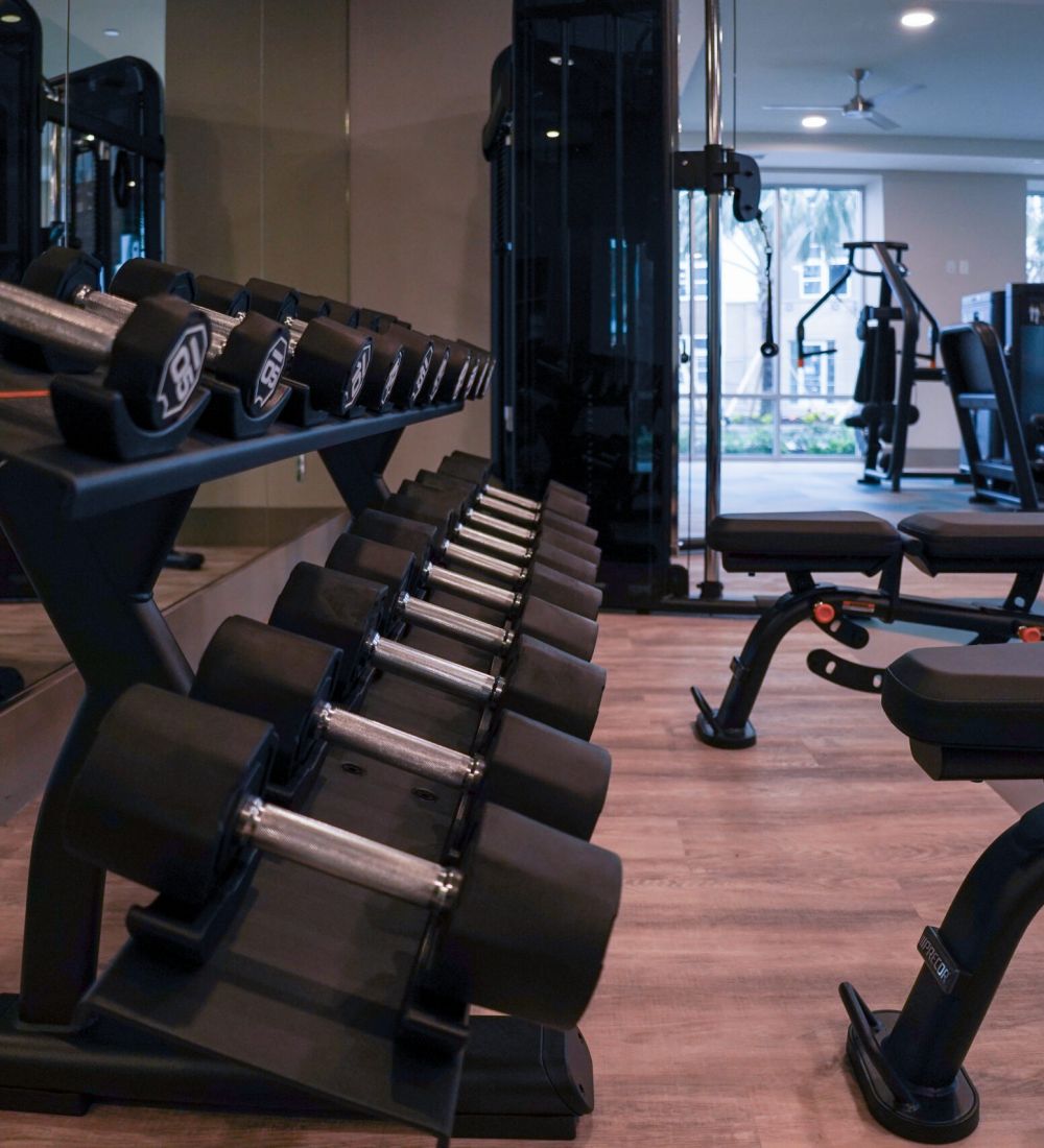 Apartment gym with state-of-the-art equipment and cardio machines at The Lucent at Sunrise