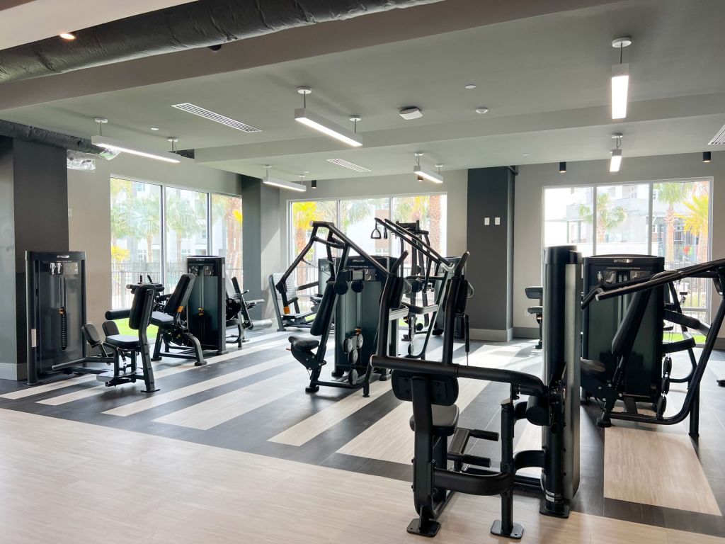 The Lucent at Sunrise apartment gym with exercise equipment