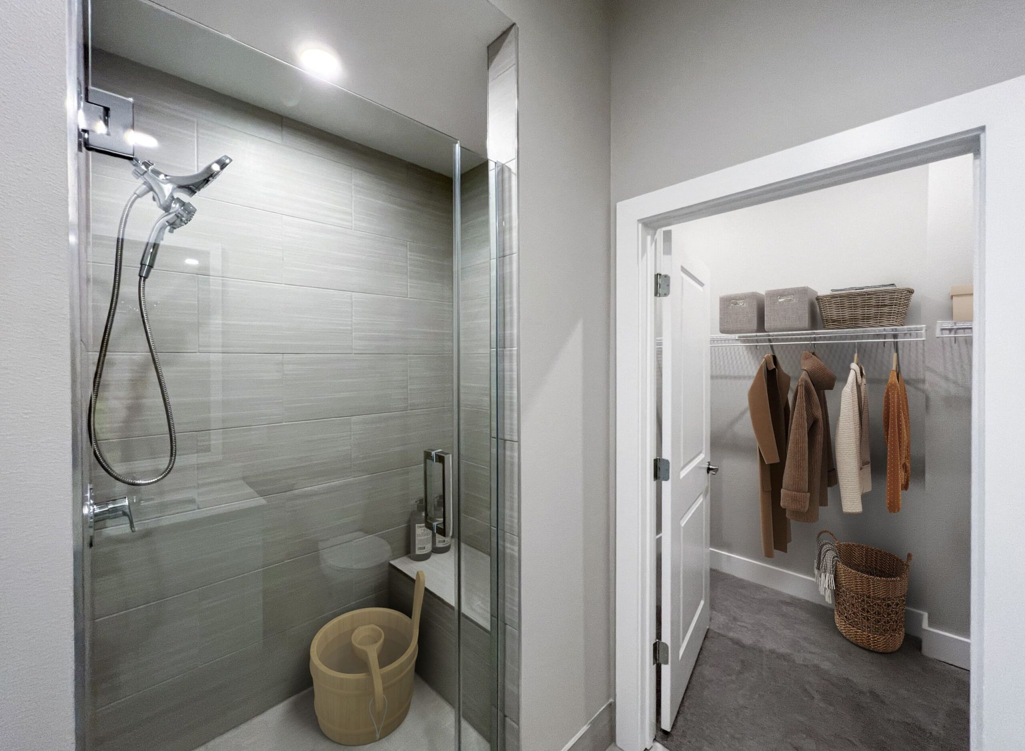 Luxury one bedroom apartment kitchen with quartz countertops, tile backsplash, and stainless steel appliances